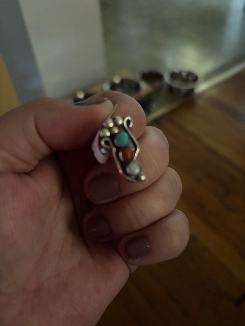 Vintage Navajo Multi-Stone Sterling Silver Pendant with Turquoise, Coral & Mothe